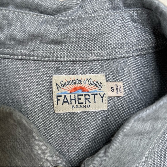 Faherty Men’s Short Sleeve Cotton Tencel Button Down in Gray Size S - Picture 7 of 11